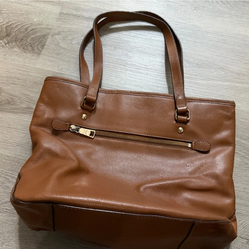Coach Cognac Leather Tote with Gold Accent